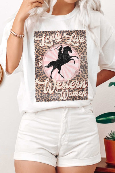 PLUS SIZE LEOPARD LONG LIVE WESTERN WOMEN TEE