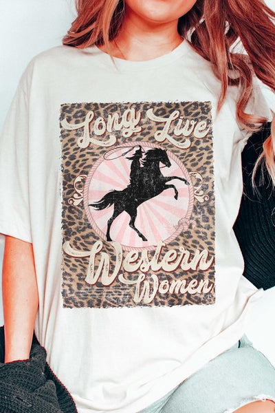 PLUS SIZE LEOPARD LONG LIVE WESTERN WOMEN TEE