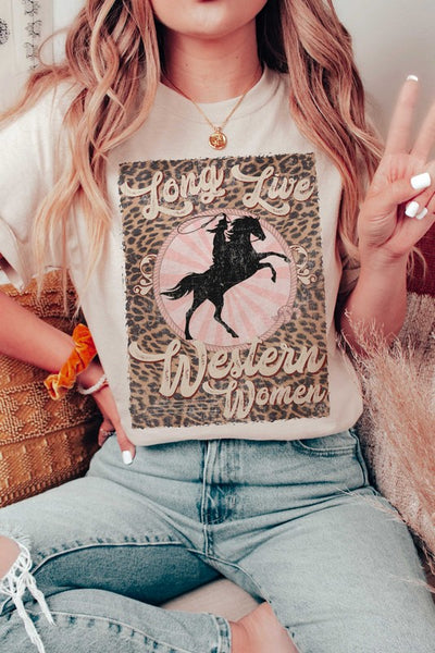 PLUS SIZE LEOPARD LONG LIVE WESTERN WOMEN TEE