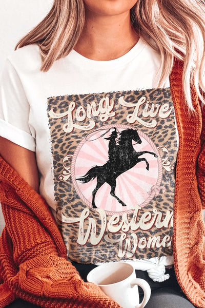 PLUS SIZE LEOPARD LONG LIVE WESTERN WOMEN TEE