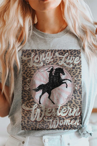 PLUS SIZE LEOPARD LONG LIVE WESTERN WOMEN TEE