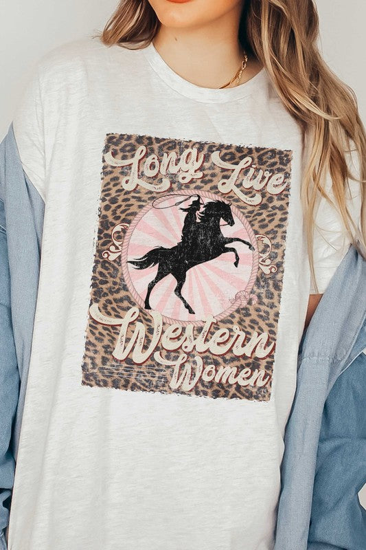 PLUS SIZE LEOPARD LONG LIVE WESTERN WOMEN TEE