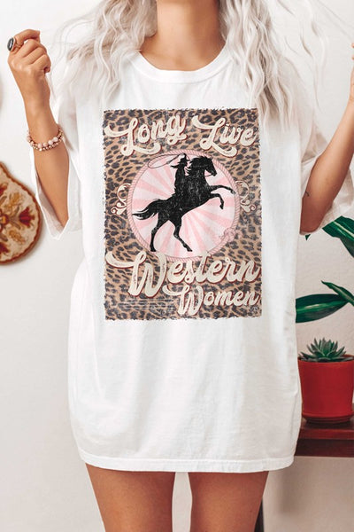 PLUS SIZE LEOPARD LONG LIVE WESTERN WOMEN TEE