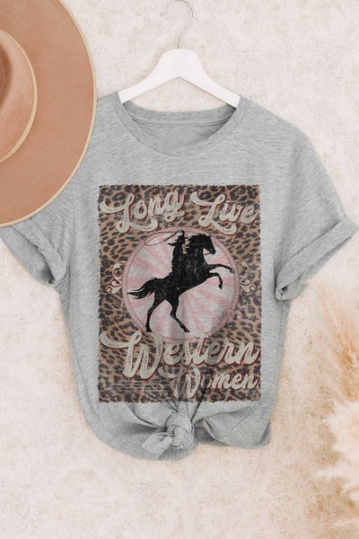 PLUS SIZE LEOPARD LONG LIVE WESTERN WOMEN TEE