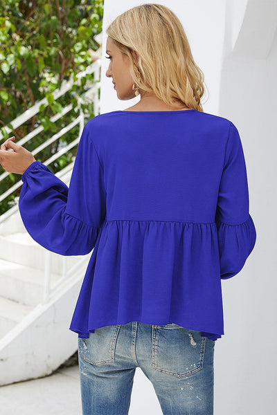 Scoop Neck Loose Peplum Solid Top Royal Blue