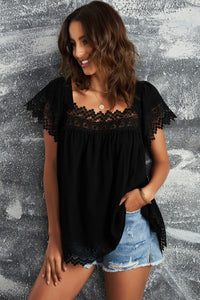 Spliced Lace Tie-Back Babydoll Top