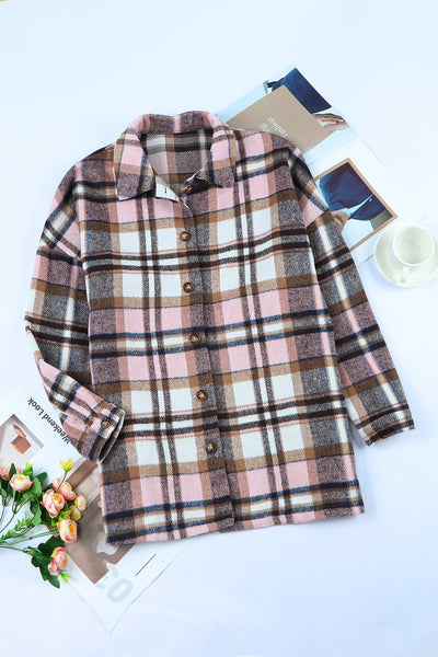 Plaid Dropped Shoulder Pocketed Shirt Jacket