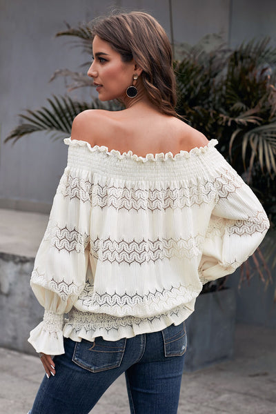 Off Shoulder Smocked Long Sleeve Blouse