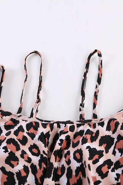 Leopard Print Layered One-Piece Swimsuit