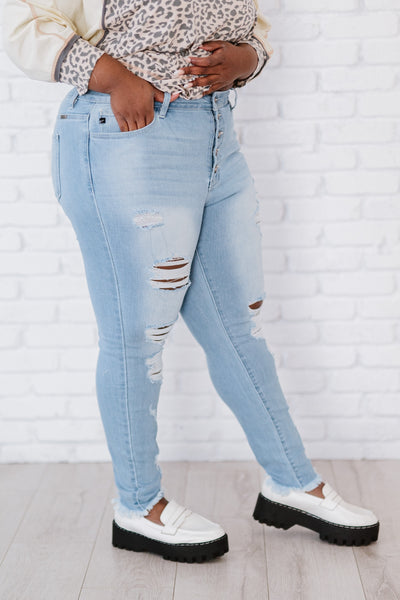 Kancan At Last Distressed Button Fly Skinny Jeans