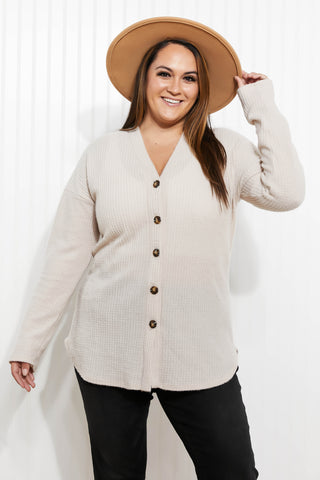 Heimish Home at Last Full Size Waffle Knit Button Down Cardigan