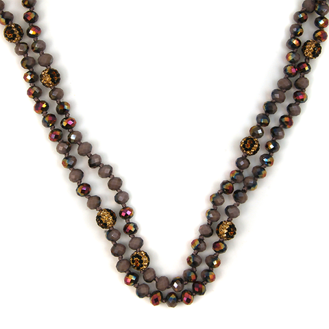 60 inch bead necklace leopard accent