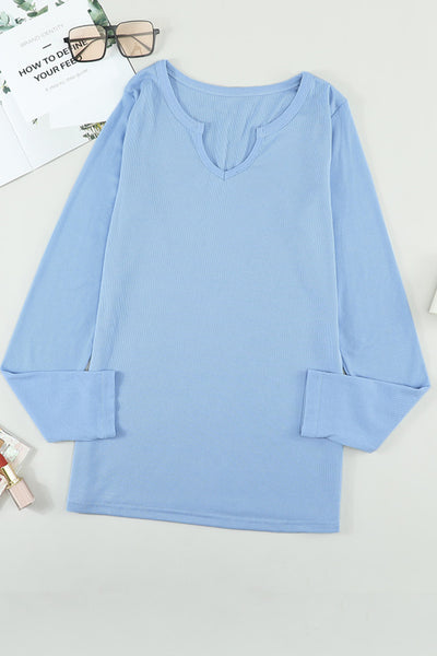 Solid V Neck Long Sleeve Knit Top