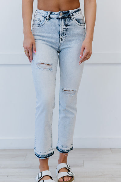 RISEN Full Size Stella Acid Wash Distressed Straight Jeans