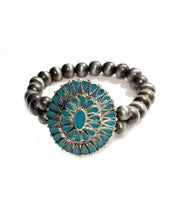 Silver Bead Turquoise Concho Bracelet