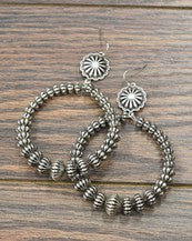 Silver Fishhook Concho Hoop Bead Earrings