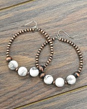 Copper Hoop Bead Earring with White Marble Beads