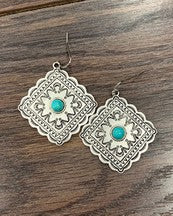 Silver Concho Turquoise Stone Earrings