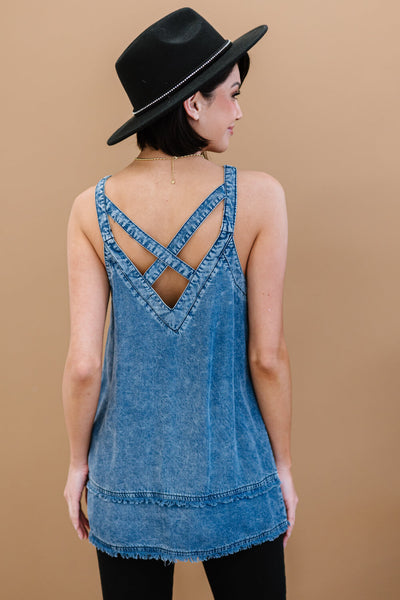 Doe & Rae Forever Young Mineral Wash Denim Sleeveless Top