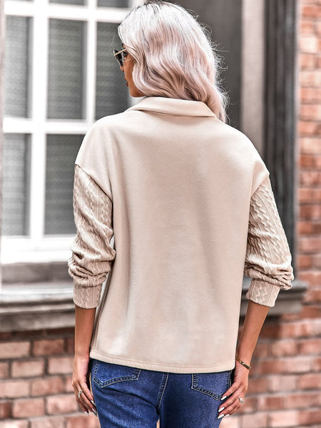 Quarter Zip Dropped Shoulder Spliced Sweatshirt