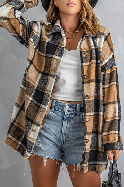 Plaid Dropped Shoulder Pocketed Shirt Jacket