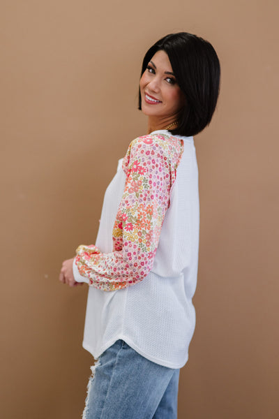 BiBi Blossom Babe Floral Waffle Knit Baseball Henley