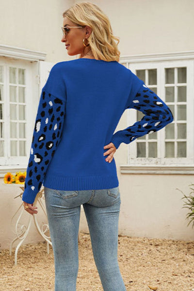 Printed Dropped Shoulder Round Neck Sweater