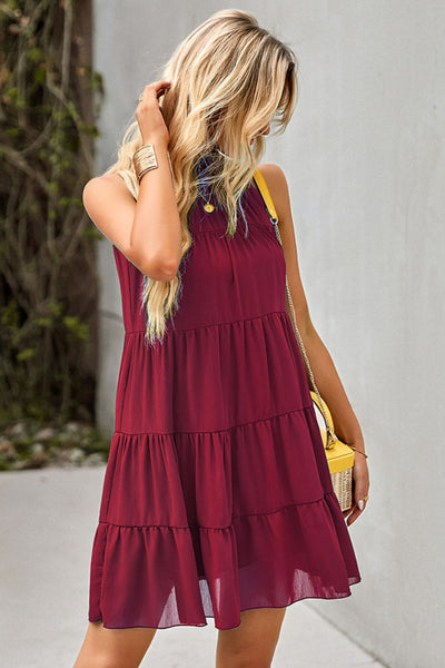 Tie Back Ruffle Collar Tiered Dress