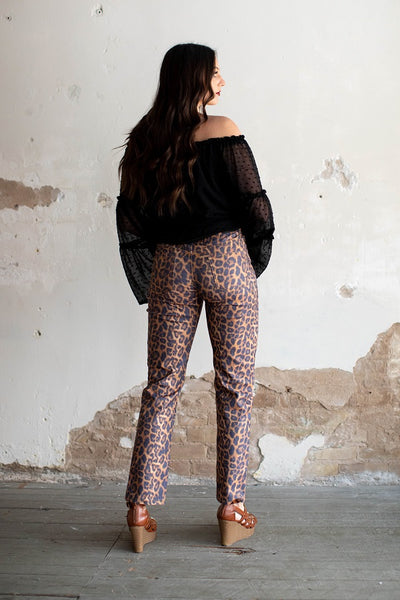 Women's Paneled Leopard Jeans With Rhinestones