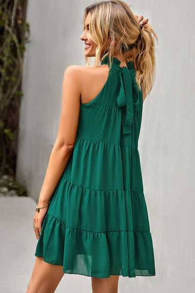 Tie Back Ruffle Collar Tiered Dress