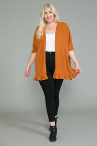 Plus Size Short Sleeve Open Front Cardigan Kimono with Ruffle Sleeves Assorted Colors