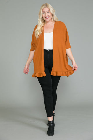 Plus Size Short Sleeve Open Front Cardigan Kimono with Ruffle Sleeves Assorted Colors