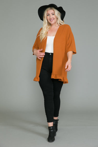 Plus Size Short Sleeve Open Front Cardigan Kimono with Ruffle Sleeves Assorted Colors
