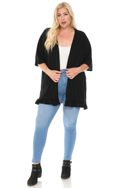 Plus Size Short Sleeve Open Front Cardigan Kimono with Ruffle Sleeves Assorted Colors