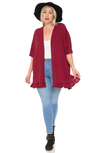 Plus Size Short Sleeve Open Front Cardigan Kimono with Ruffle Sleeves Assorted Colors