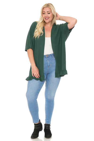 Plus Size Short Sleeve Open Front Cardigan Kimono with Ruffle Sleeves Assorted Colors