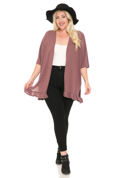 Plus Size Short Sleeve Open Front Cardigan Kimono with Ruffle Sleeves Assorted Colors