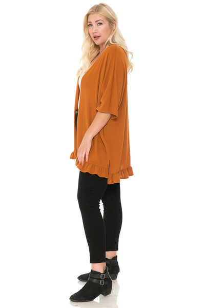 Plus Size Short Sleeve Open Front Cardigan Kimono with Ruffle Sleeves Assorted Colors