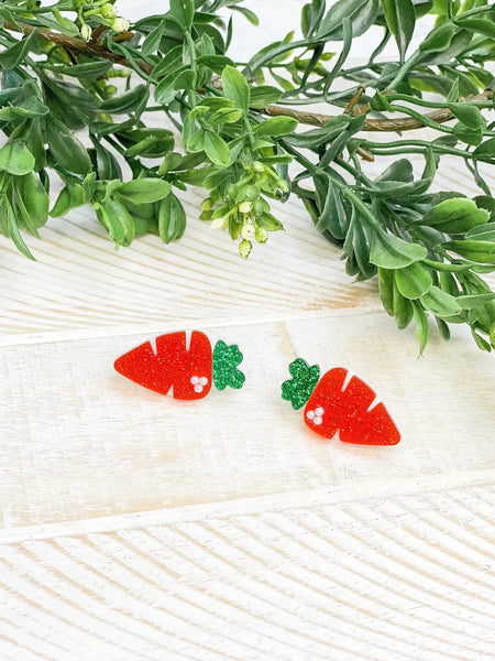 PREORDER: Acrylic Glitter Carrot Stud Earrings