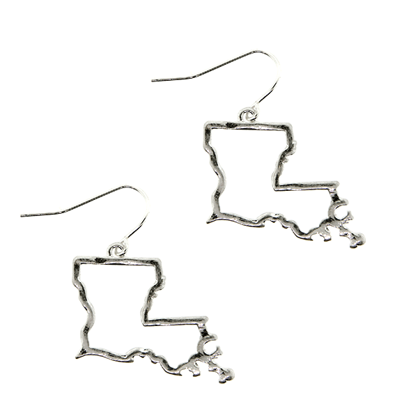 Crystal Avenue Louisiana state outline silver earrings