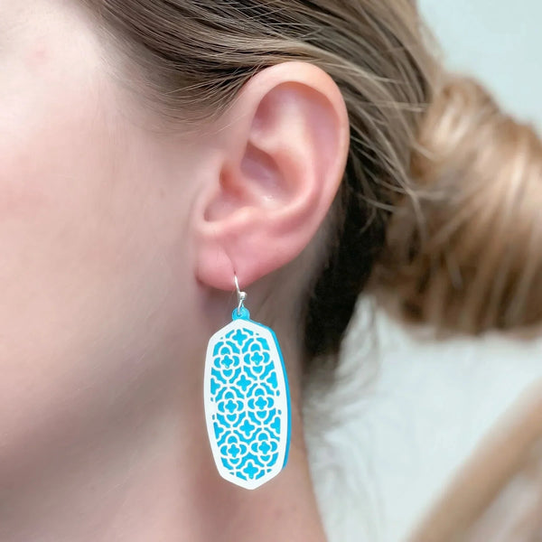 PREORDER: Metal Acrylic Quatrefoil Dangle Earrings in Two Colors