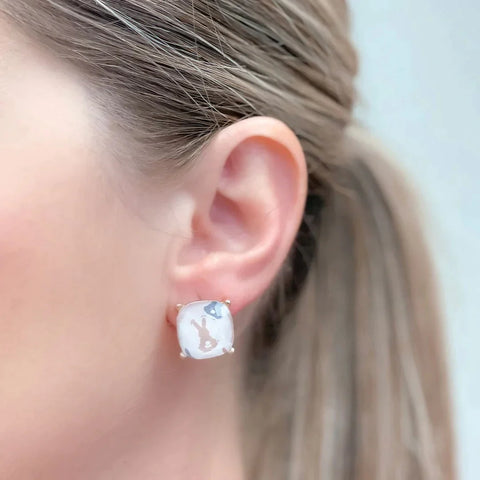 PREORDER: Bunny Printed Glass Stud Earrings