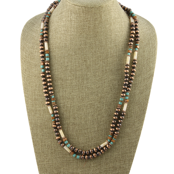 Navajo western bead copper turquoise necklace and earrings