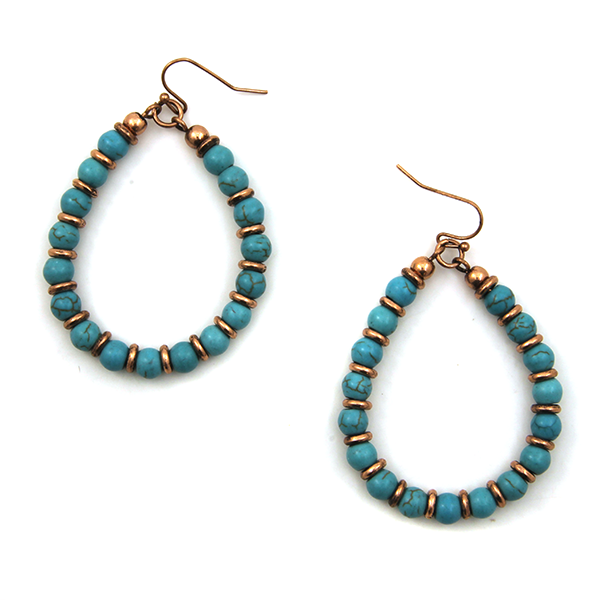 Icon Collection tear drop bead hoop dangle earrings turquoise copper