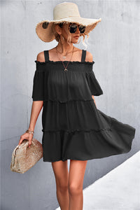 Cold-Shoulder Frill Trim Mini Dress