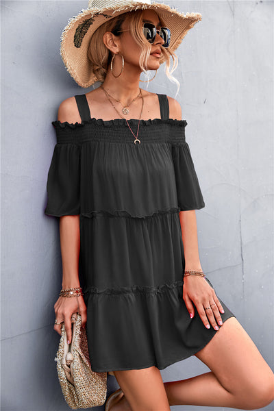 Cold-Shoulder Frill Trim Mini Dress