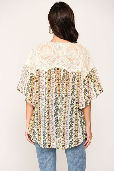 Crochet Trimmed V-Neckline Dolman Sleeve Top