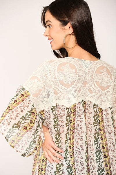 Crochet Trimmed V-Neckline Dolman Sleeve Top