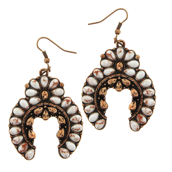 Tipi western arc stone copper white earrings