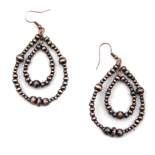 Treasure bead dangle tear drop earring copper